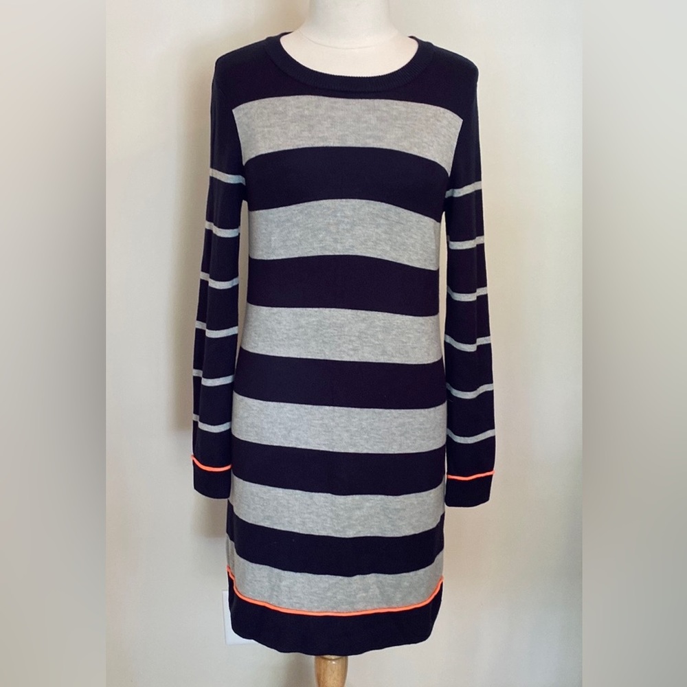 Vince Camuto Navy Gray Color Block Long Sleeve Knit Sweater Casual Dress Size S